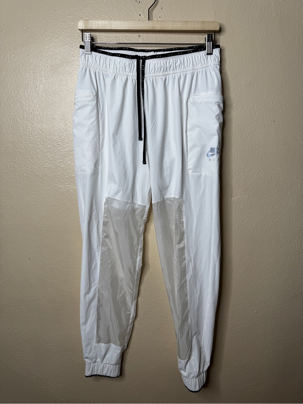 Nike Air Women’s White Cargo Jogger Pants Reflective Nylon Panels Drawstring